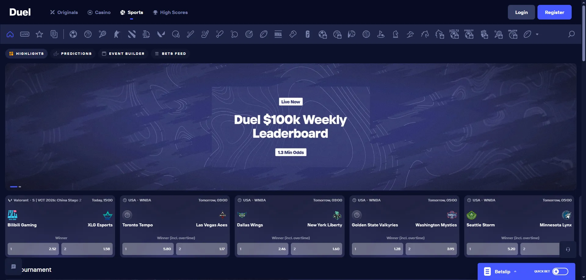Apostas esportivas no Duel Casino &mdash; odds m&iacute;nimas e ao vivo